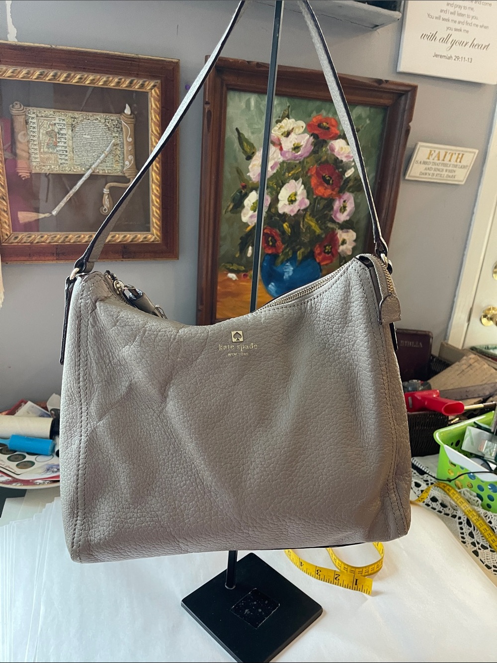 kate spade Gray Pebbled Leather Shoulder Bag